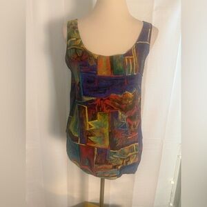 Vintage 90s Granite Abstract Art Print Tank Top Rayon Medium Made in USA